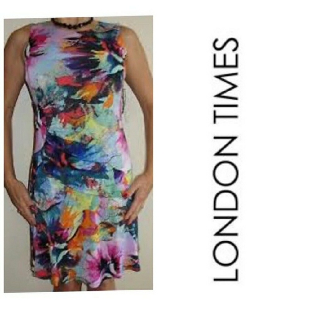 London Times multi color print, stretch NWT